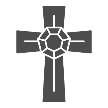 Mücevher haçı simgesi. Beyaz üzerine izole edilmiş değerli taş vektör çizimi olan kolye haçı. Mücevher kabartma tasarımı, web ve uygulama için tasarlanmış. Eps 10.