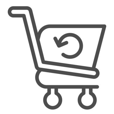 Alışveriş arabası ikonunu tazele. Şarjörü yuvarlak okla doldurun. Ticari vektör tasarımı konsepti, beyaz arka planda taslak biçim piktogramı, web ve uygulama için kullanım. Eps 10.