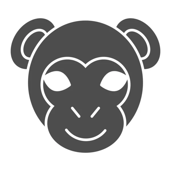 猴头坚实的图标。微小的脸型符号，小大猩猩或黑猩猩。动物矢量设计概念，白色背景上的字形象形文字，用于网页和应用程序。Eps 10. — 图库矢量图片