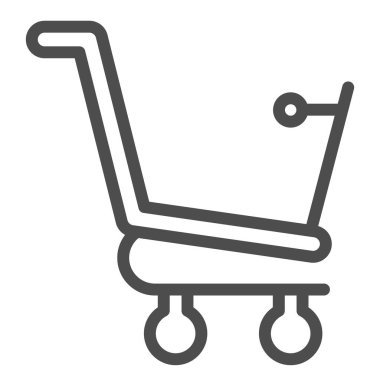 Boş bir alışveriş arabası simgesi. Market arabası ve sapı. Ticari vektör tasarımı konsepti, beyaz arka planda taslak biçim piktogramı, web ve uygulama için kullanım. Eps 10.