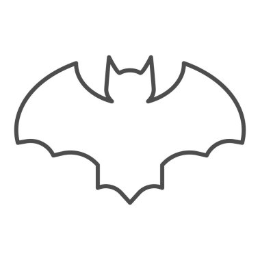 Yarasa çizgisi simgesi. Gece uçan siyah fare silueti. Cadılar Bayramı parti vektör tasarımı konsepti, beyaz arkaplanda taslak biçim piktogramı.