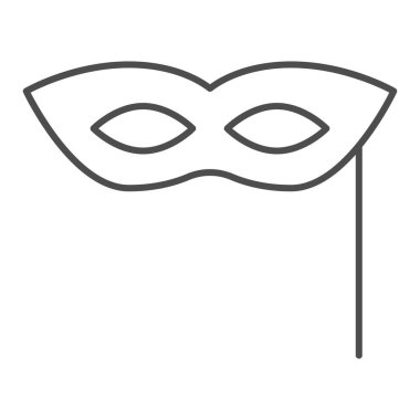 Karnaval maskesi, ince çizgi ikonu. Maskeli balo partisinin gözleri kapalı. Tatil kutlaması vektör tasarımı konsepti, beyaz arka planda ana hatlı resim çizimi, web ve uygulama için kullanım. Eps 10.