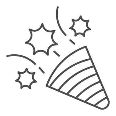 Petard ince çizgi ikonu. Parıltılı havai fişek partisi. Mutlu yıllar vektör tasarımı konsepti, beyaz arka planda ana hatlı resim, web ve uygulama için kullan. Eps 10.