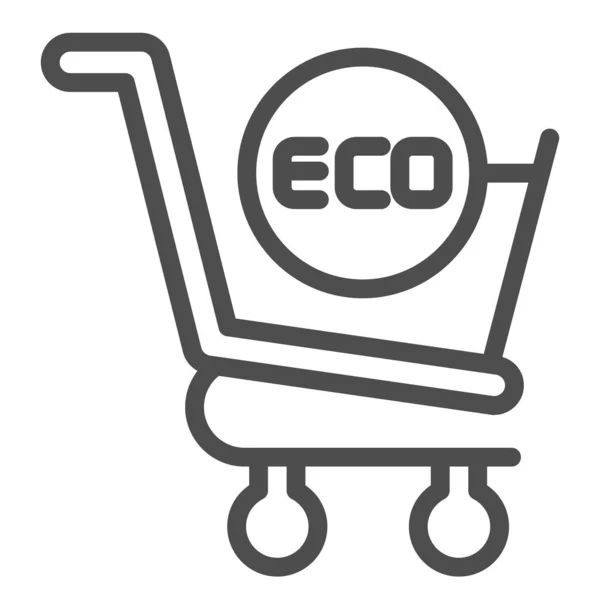 Biologisch icoon van de winkelwagenlijn. Ecologische markt trolley met eco tekst teken. Commerce vector ontwerp concept, outline stijl pictogram op witte achtergrond, gebruik voor web en app. Eps 10. — Stockvector