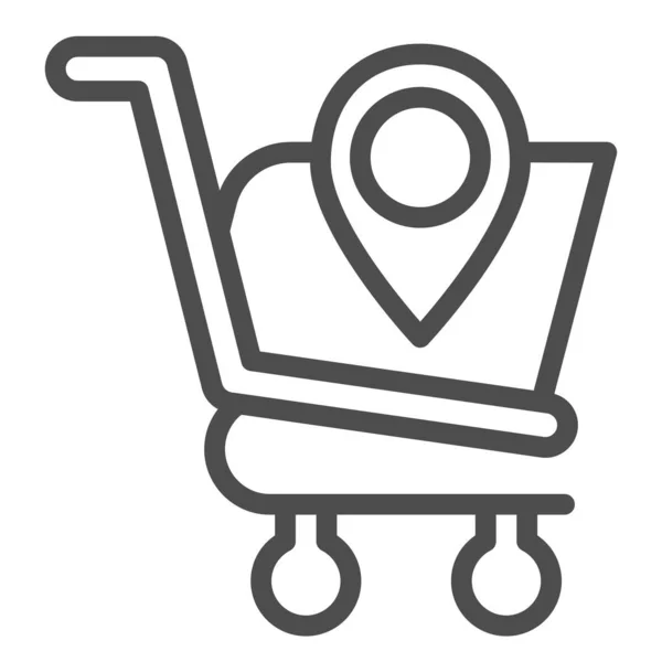Map pointer with shopping cart line icon. Market basket with gps location pin. Commerce vector design concept, outline style pictogram on white background, use for web and app. Eps 10. — Stock Vector
