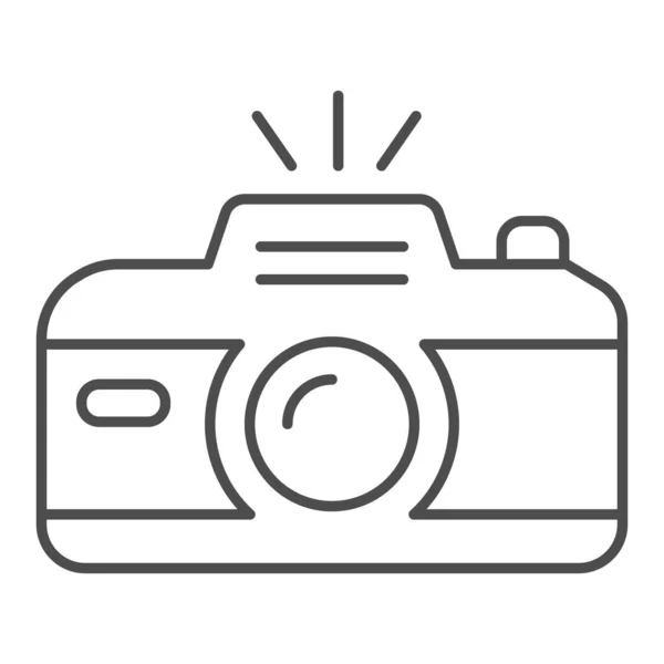 Camera thin line icon. Professional photocamera with flash. Festive Event and Show vector design concept, outline style pictogram on white background, use for web and app. Eps 10. — Stock Vector