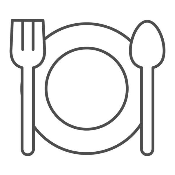 Cubertería icono de línea delgada. Plato con tenedor y cuchillo. Concepto de diseño de vectores de entretenimiento de cumpleaños y aniversario, delinee el pictograma de estilo sobre fondo blanco, úselo para web y aplicación. Eps 10 . — Archivo Imágenes Vectoriales