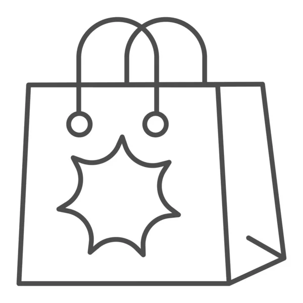 Verrassingspakket dunne lijn pictogram. Vakantie shopping tas met ster en handvat. Happy Birthday vector ontwerp concept, outline stijl pictogram op witte achtergrond, gebruik voor web en app. Eps 10. — Stockvector