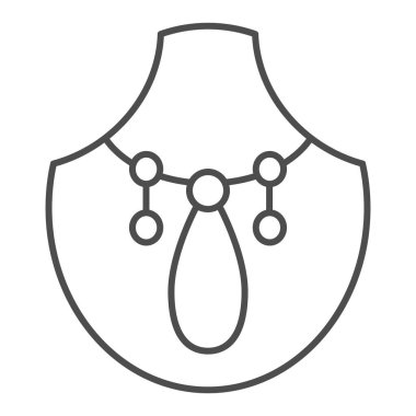 Kolye, ince çizgi ikonuyla mücevher anlamına gelir. Aksesuar vektör illüstrasyonlu manken beyazı izole etti. Takı tasarımı, web ve uygulama için tasarlanmış. Eps 10.