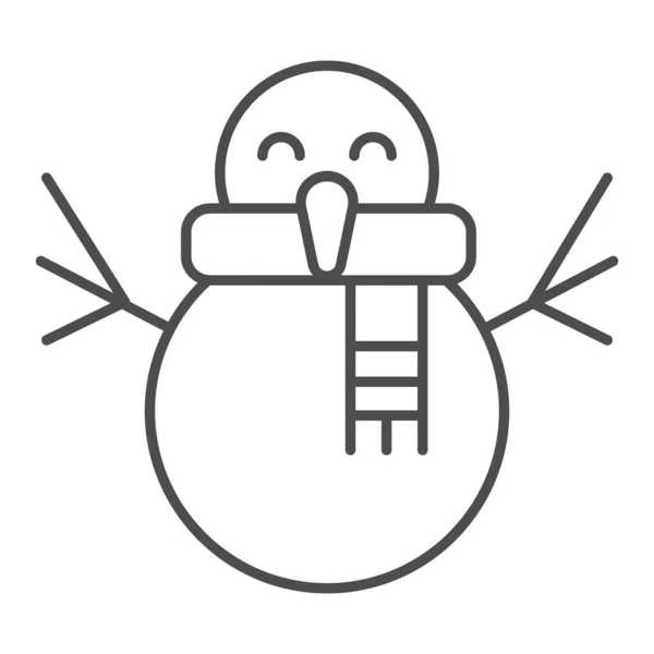 Joyeux bonhomme de neige mince icône de ligne. Jolie figurine de neige d'hiver avec le symbole de l'écharpe, pictogramme de style contour sur fond blanc. Signe de vacances de Noël pour concept mobile et web design. Graphiques vectoriels . — Image vectorielle