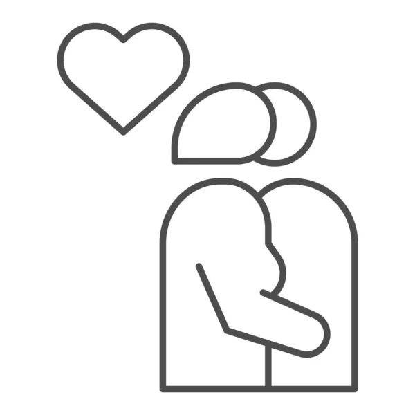 Пара тонких линий значок. Поцелуй силуэт, любовнички поцелуй и символ формы сердца, очертания стиль пиктограммы на белом фоне. Знак отношений для мобильной концепции и веб-дизайна. Векторная графика . — стоковый вектор