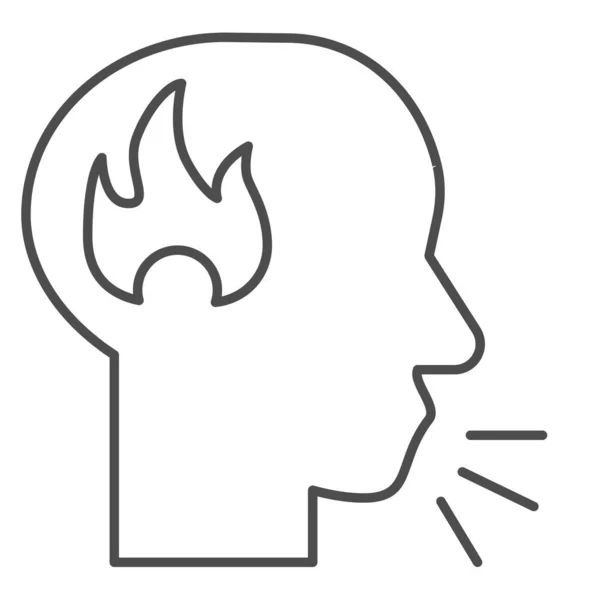 Ο άνθρωπος μιλάει δυνατά λεπτή γραμμή εικονίδιο. Θυμωμένο πρόσωπο, φωνάζοντας το κεφάλι με το σύμβολο της φωτιάς, περίγραμμα στυλ εικονόγραμμα σε λευκό φόντο. Σύμβολο σχέσης για την έννοια του κινητού και web design. Διανυσματικά γραφικά. — Διανυσματικό Αρχείο