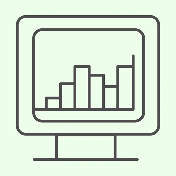 Computer graph thin line icon. Analytic or statistics chart on monitor screen outline style pictogram on white background. Technology signs for mobile concept and web design. Vector graphics. — Stock Vector