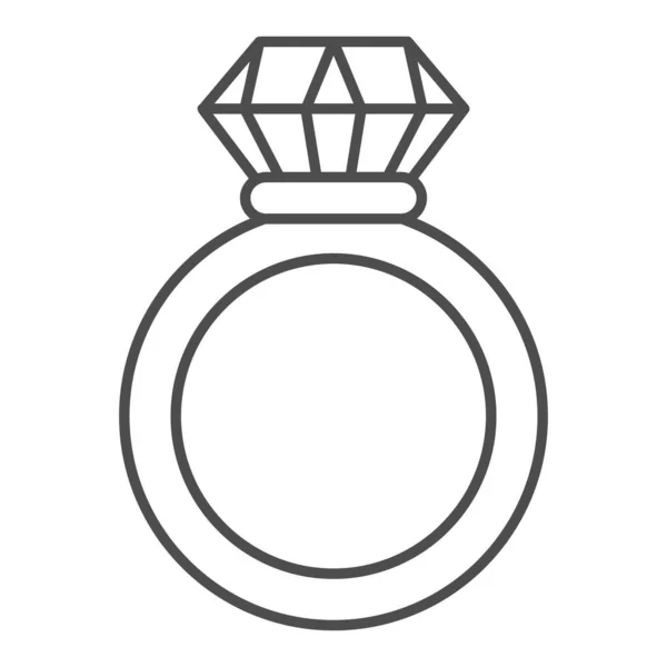 Ρουμπίνι δαχτυλίδι λεπτή γραμμή εικονίδιο. Δαχτυλίδι με διανυσματική απεικόνιση πολύτιμων λίθων που απομονώνονται σε λευκό. Σχεδιασμός στυλ περίγραμμα κοσμήματα, σχεδιασμένο για web και app. Eps 10. — Διανυσματικό Αρχείο