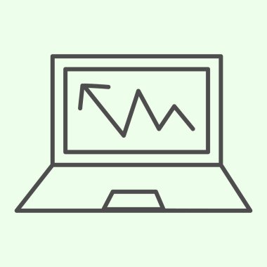 Bilgisayar grafiği ince çizgi simgesi. Beyaz arkaplanda ekranın dış hatlarını gösteren analitik ya da istatistik grafiği. Mobil konsept ve web tasarımı için teknoloji işaretleri. Vektör grafikleri.