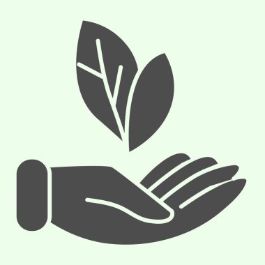 Sağlık elinde sağlam bir simge. Beyaz arka planda el ve doğal güzellik yaprağı kabartması. Mobil konsept ve web tasarımı için bilim ve biyoloji ekolojik işaretler. Vektör grafikleri.