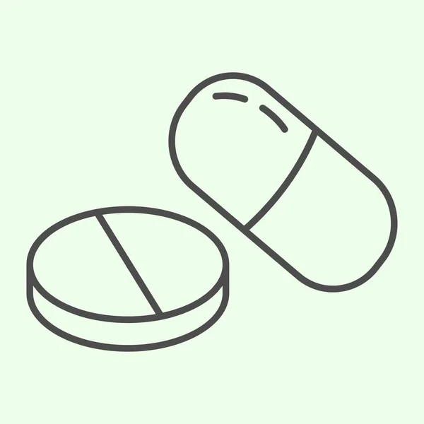 Ιατρική λεπτή γραμμή εικονίδιο. Ιατρικό χάπι και κάψουλα περίγραμμα στυλ εικονόγραμμα σε λευκό φόντο. Φαρμακείο υγείας φάρμακο ή δισκίο σύμβολο για την έννοια του κινητού και web design. Διανυσματικά γραφικά. — Διανυσματικό Αρχείο