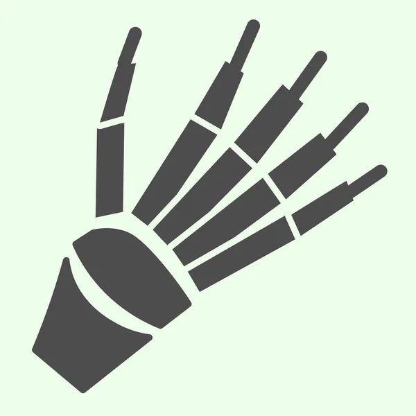 Solidna ikona szkieletowego ramienia. Ludzka kość ręki z palcami piktogram w stylu glifa rentgenowskiego na białym tle. Anatomia i oznaczenia narządów dla mobilnej koncepcji i projektowania stron internetowych. Grafika wektorowa. — Wektor stockowy