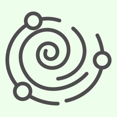 Galaksi çizgisi simgesi. Gezegenleri ve uyduları olan güneş sistemi beyaz zemin üzerinde ana hatlı resim çizgisi. Gezici kavram ve web tasarımı için evren ve uzay işaretleri. Vektör grafikleri.