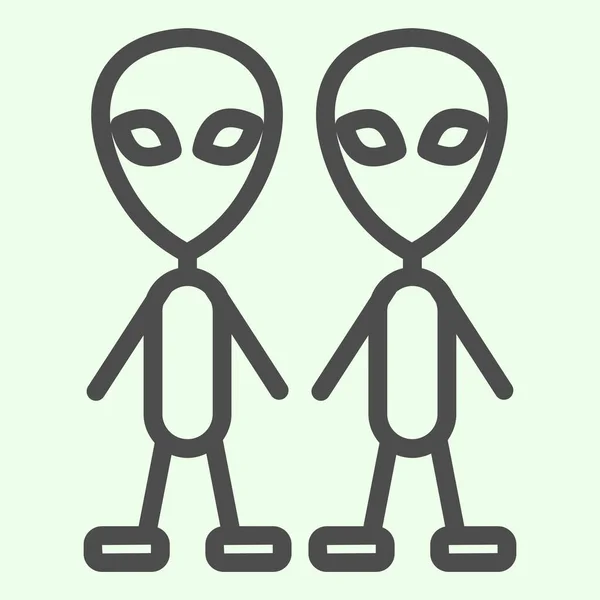 Kosmische Fremde reihen sich aneinander. Zwei außerirdische Mars-Außerirdische umreißen ein Piktogramm auf weißem Hintergrund. Explorationsraum Zeichen für mobiles Konzept und Web-Design. Vektorgrafik. — Stockvektor