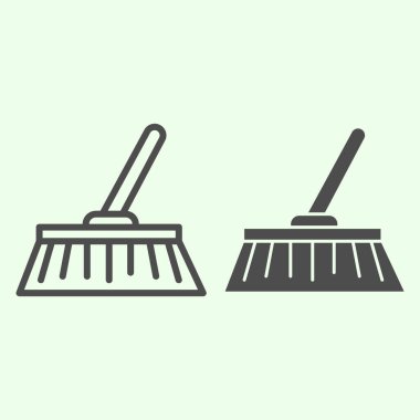 Süpürge hattı ve sağlam bir ikon. Ev temizleme fırçası yerli ekipman sembolü, beyaz arka planda ana hatlı resim. Web ve mobil konsept için ev işi veya ev aletleri vektör işareti.