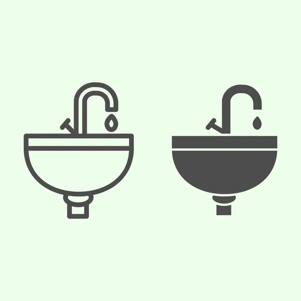 Línea del fregadero e icono sólido. Lavabo o lavabo con símbolo de grifo, pictograma estilo contorno sobre fondo blanco. Home reparación signo vectorial para web y concepto móvil . — Vector de stock