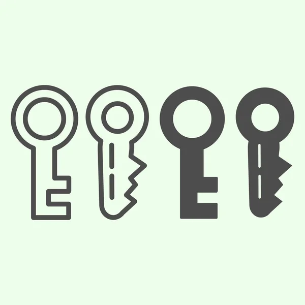Ligne clé et icône solide. Symbole de deux clés de porte de maison, pictogramme de style contour sur fond blanc. Panneau vectoriel de réparation domiciliaire pour concept web et mobile . — Image vectorielle