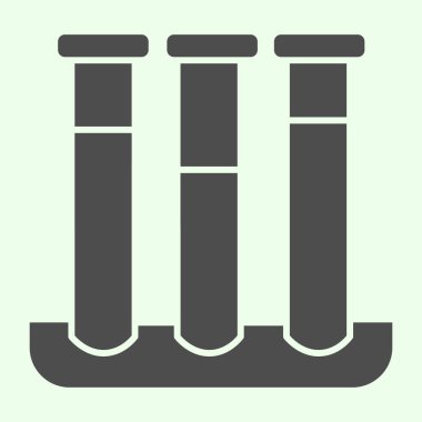 Test tüpleri katı simge. Beyaz arka planda sıvı kabartmalı laboratuvar malzemesi şişesi. Mobil konsept ve web tasarımı için kimya ve biyoloji işaretleri. Vektör grafikleri.