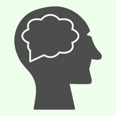 İnsan beyni katı bir ikon. İnsan kafası beyaz arka planda yeni bir kabartma şekli düşünüyor. Mobil konsept ve web tasarımı için bilim ve sağlık işaretleri. Vektör grafikleri.