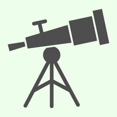 Teleskop sağlam bir simge. Astronomi gözlemi, beyaz arkaplanda planetaryum aracı glyph stili pictogram. Evren ve güneş sistemi gezici konsept ve web tasarımı için araştırma yapıyor. Vektör grafikleri.