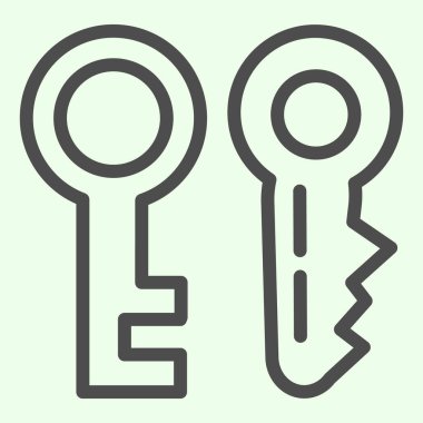 Anahtar satır simgesi. Beyaz arka planda iki ev kapısı sembolü ana hatlı resim. Mobil konsept ve web tasarımı için emlak ve inşaat tabelaları. Vektör grafikleri.