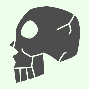 Cadılar Bayramı Kafatası Tarafı Görünümü katı bir simge. Beyaz arka planda insan ürkünç ölüm baş kabartma resmi. Cadılık ve mobil konsept ve web tasarımı için sihirli işaret. Vektör grafikleri.