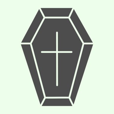 Tabut katı bir ikon. Beyaz arka planda çapraz kabartmalı ahşap tabut. Gezici konsept ve web tasarımı için Cadılar Bayramı 'nda ölen vampir tabutu. Vektör grafikleri.