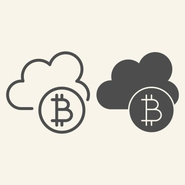 Kripto para birimi bulut çizgisi ve sembol. Bitcoin ve bulut vektör çizimi beyaza izole edildi. Şifreli para madenciliği tasarımı, web ve uygulama için tasarlanmış. Eps 10.