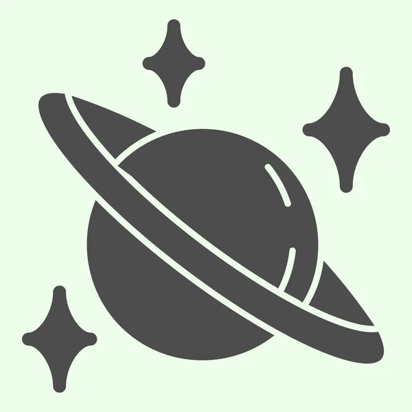 Icoana solidă Saturn. Planeta cu stele în stil glif spațiu pictogramă pe fundal alb. Semnele universului și astronomiei pentru conceptul mobil și designul web. Grafica vectoriala . — Vector de stoc