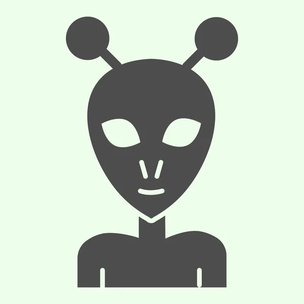 Alien solide Ikone. Außerirdischer Ausländer mit ovalem Gesicht und großen Augen, Piktogramm im Glyphen-Stil auf weißem Hintergrund. Erkundungsschilder für mobiles Konzept und Webdesign. Vektorgrafik. — Stockvektor
