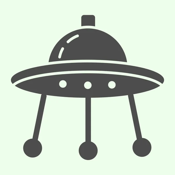 Außerirdisches Raumschiff solides Symbol. Raumschiff oder Ufo-Schiffsplatte Piktogramm im Stil von Glyphen auf weißem Hintergrund. Raumfahrt- und Astronomieschilder für mobiles Konzept und Webdesign. Vektorgrafik. — Stockvektor