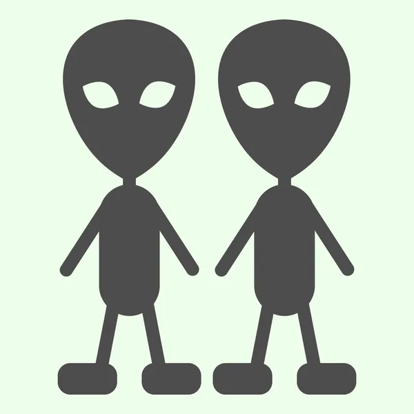 Kosmische Fremde feste Ikone. Zwei außerirdische Außerirdische auf dem Mars mit einem Piktogramm auf weißem Hintergrund. Explorationsraum Zeichen für mobiles Konzept und Web-Design. Vektorgrafik. — Stockvektor