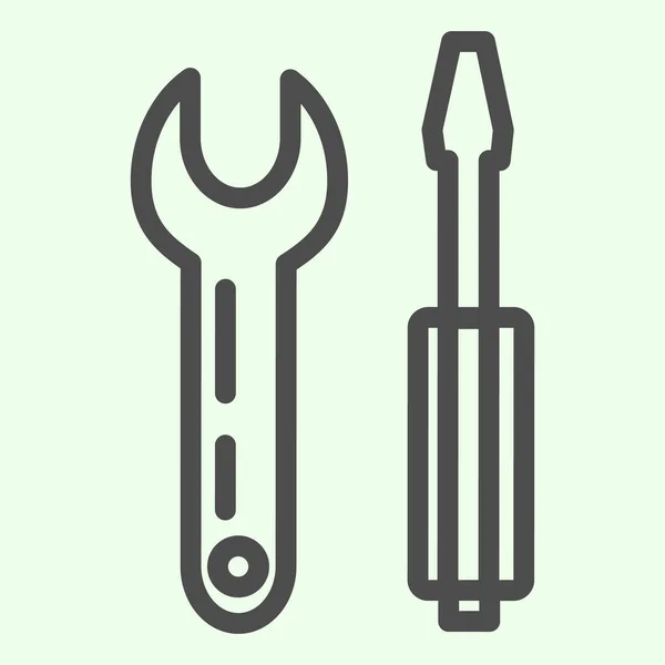 Wrench en schroevendraaier lijn icoon. Spanner en kruisvormige schroevendraaier omtrek stijl pictogram op witte achtergrond. Bouwborden voor mobiel concept en webdesign. vectorgrafieken. — Stockvector