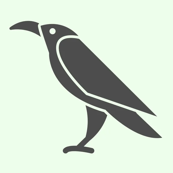 ハロウィンレイブン固体アイコン。神秘的なゴシックは白い背景に鳥のグリフスタイルのピクトグラムをルークします。モバイルコンセプトとウェブデザインのための悪や魔女野生のカラスのシルエット。ベクトルグラフィックス. — ストックベクタ