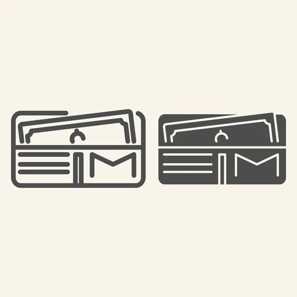 Öppnade plånbokslinjen och glyf ikonen. Väskan vektor illustration isolerad på vitt. Pengar i plånbok skissera stil design, utformad för webb och app. Eps 10. — Stock vektor