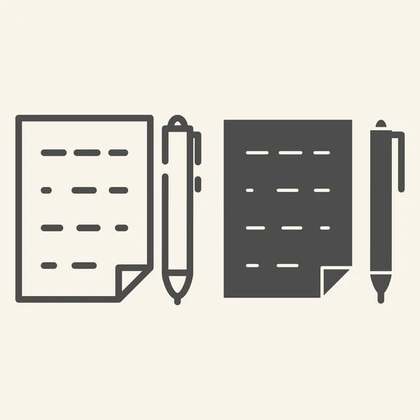 Документ з лінією ручки та піктограмою гліфів. Список і ручка Векторні ілюстрації ізольовані на білому. Дизайн стилю паперу, розроблений для веб та додатків. Епс 10 . — стоковий вектор