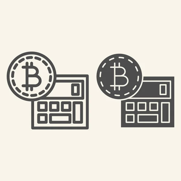 Řádek bitcoinové kalkulačky a ikona glyfu. Accounting and crypto coin vector illustration isolated on white. Návrh stylů pro výpočet kryptoměn, určený pro web a aplikaci. Eps 10. — Stockový vektor