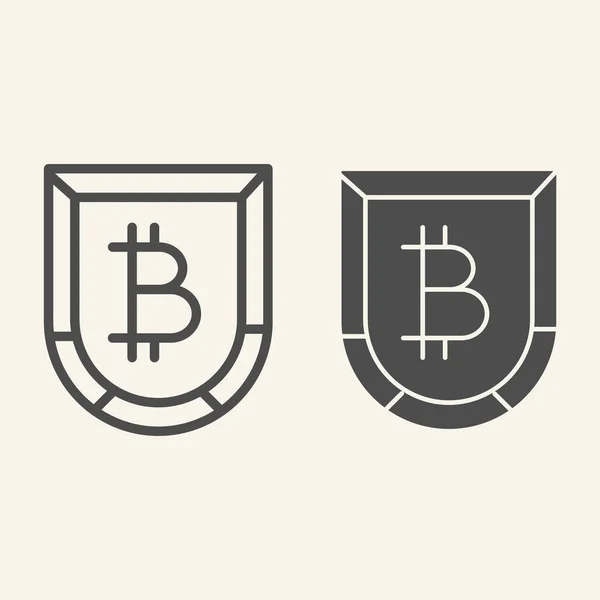 Proteja la línea de bitcoin y el icono de glifo. Ilustración vectorial Bitcoin escudo aislado en blanco. Diseño de estilo de esquema de seguridad criptomoneda, diseñado para web y aplicación. Eps 10 . — Vector de stock