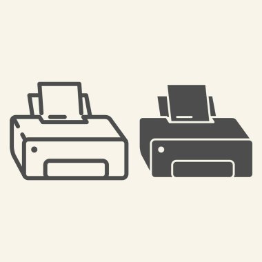 Yazıcı hattı ve simge simgesi. Yazdırma vektör illüstrasyonu beyaza izole edildi. Web ve uygulama için tasarlanmış tasarım tasarımı yazdır. Eps 10.