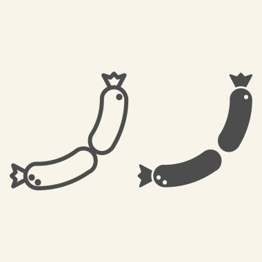 Sosis çizgisi ve kabartma simgesi. Frankfurter vektör çizimi beyaza izole edildi. Gıda tasarımı, web ve uygulama için tasarlanmış. Eps 10.