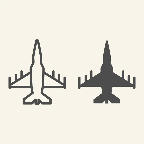 Savaş uçağı hattı ve simge simgesi. Askeri uçak vektör çizimi beyaza izole edildi. Havacılık tasarımı, web ve uygulama için tasarlandı. Eps 10. — Stok Vektör