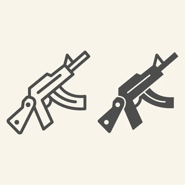 卡拉什尼科夫冲锋枪线和gyph图标。在白色上分离的自动枪支矢量图解。武器轮廓设计,专为网络和应用设计.Eps 10. — 图库矢量图片