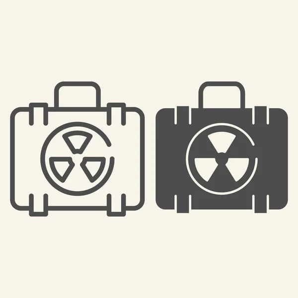 Ydinaselinja ja glyfi-ikoni. Ydinturvallisuus matkalaukku vektori kuva eristetty valkoinen. Säteily laukku hahmotella tyyli suunnittelu, suunniteltu web ja sovellus. Eps 10 . — vektorikuva