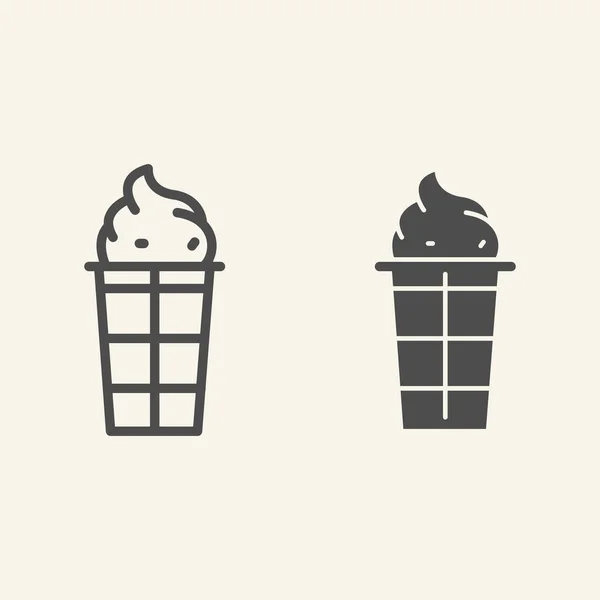 Línea de helado e icono de glifo. Ilustración de vectores de postres aislados en blanco. Helado con diseño de estilo waffle outline, diseñado para web y app. Eps 10 . — Vector de stock